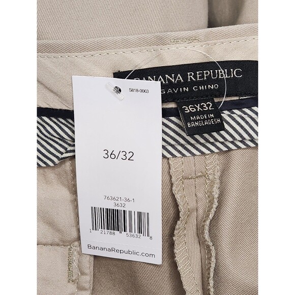 NWT Banana Republic Gavin Chino Pants Men's 36x32 Beige Khakis Cotton Straight - Picture 6 of 9
